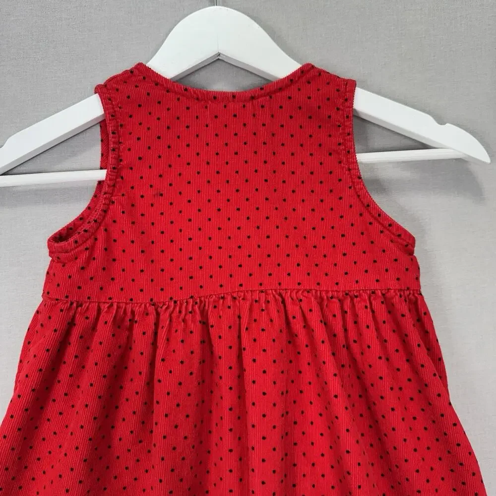 Vintage OshKosh B’gosh Dress Girl 4T Red Polka Dot Corduroy Button Cottage Retro